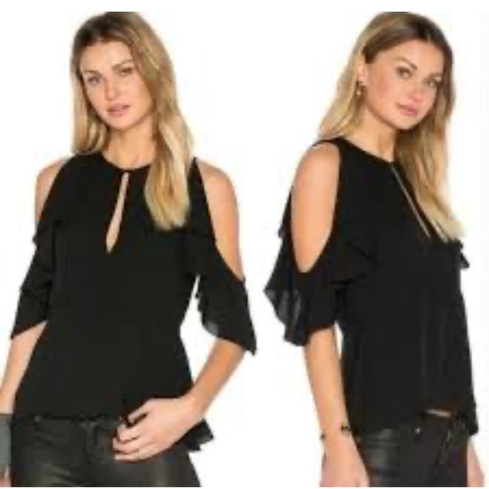 Theory Desiraya B Ruffled Cold Shoulder Top